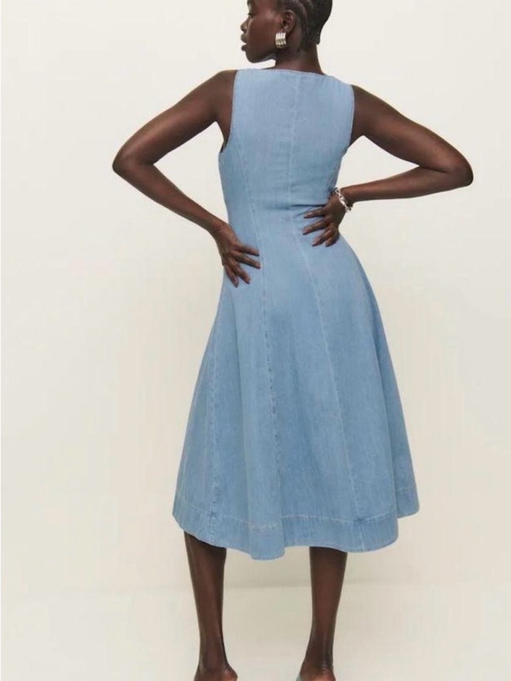 Reformation Light Blue Denim V-Neck Button-Front Midi Dress - Picture 2 of 9